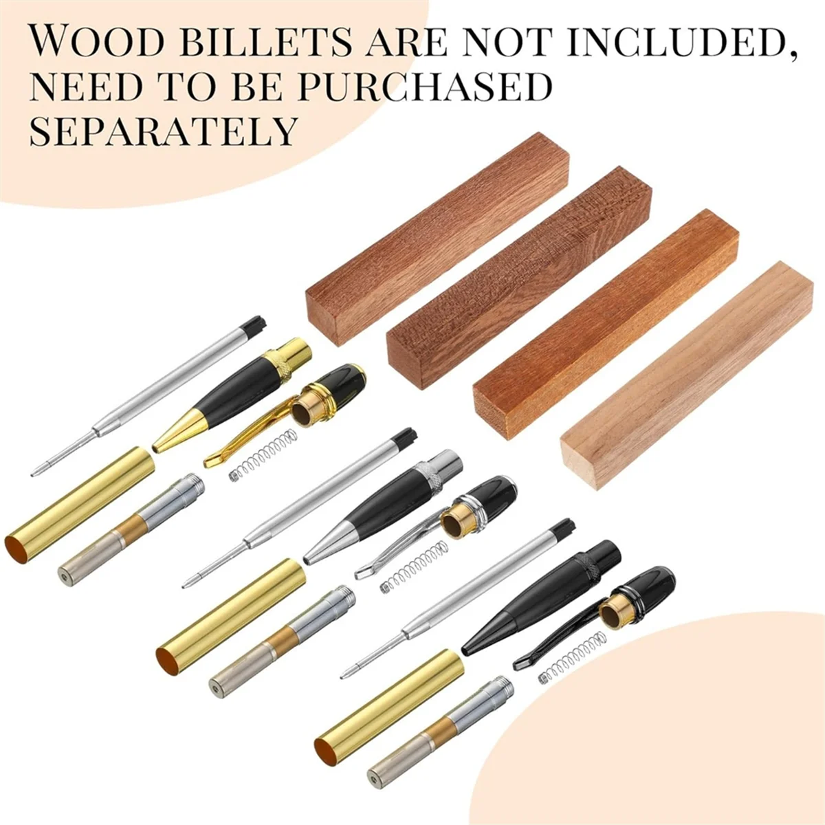 BAAQ Set Pena Kayu 12 Pak, Set Pena Bolpoin Putar dengan Meja Putar Tembaga Pengganti, Perlengkapan Kelas DIY D