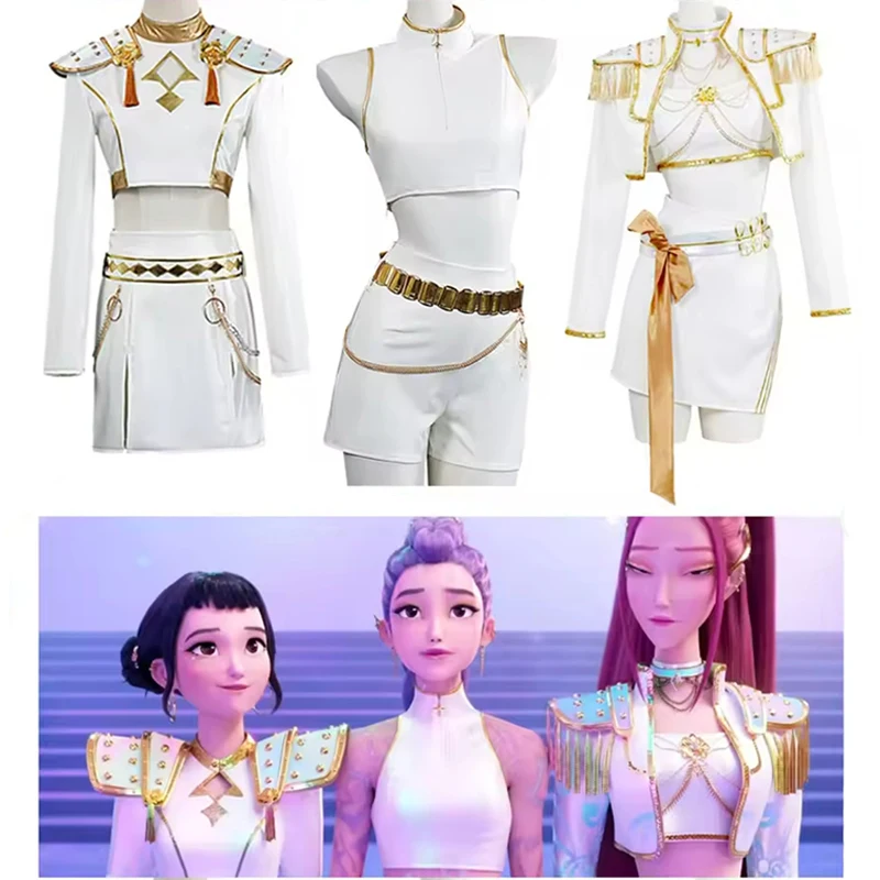 

Anime K-Pop Demon Hunters Zoey Rumi Mira Cosplay Costume White PU Leather Uniform Role Play for Party Halloween Carnival Outfits