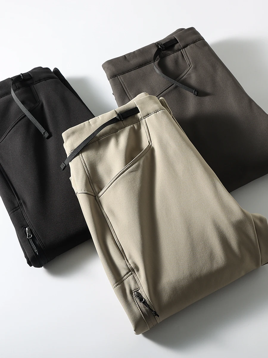Pantalones Casuales de Hombre para Exteriores, con Corte 3D, Tejido Técnico Resistente, Forro Polar Grueso, Cálidos, Transpirables y de Pierna Recta