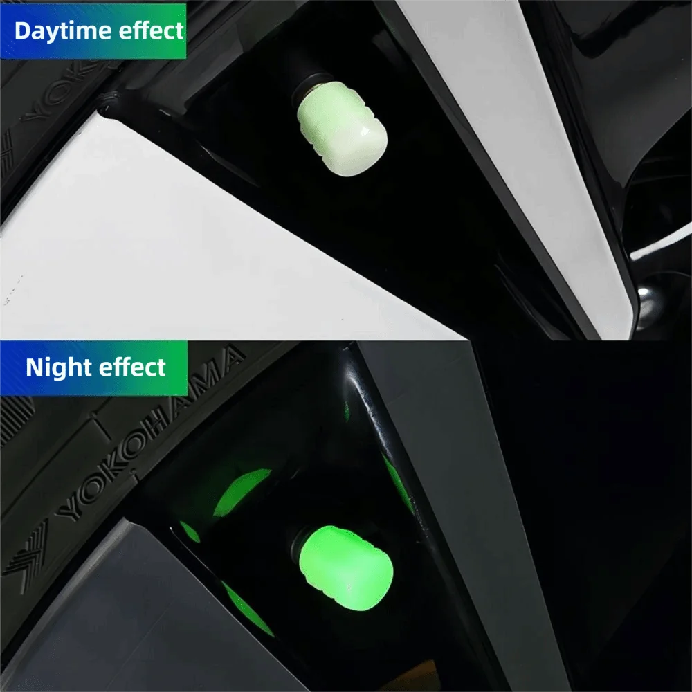 8Pcs Night Glowing Glowing Tire Valve Caps Super Bright Dustproof Tyre Valve Stem Cover Glow-in-the-dark Self-luminous view 5
