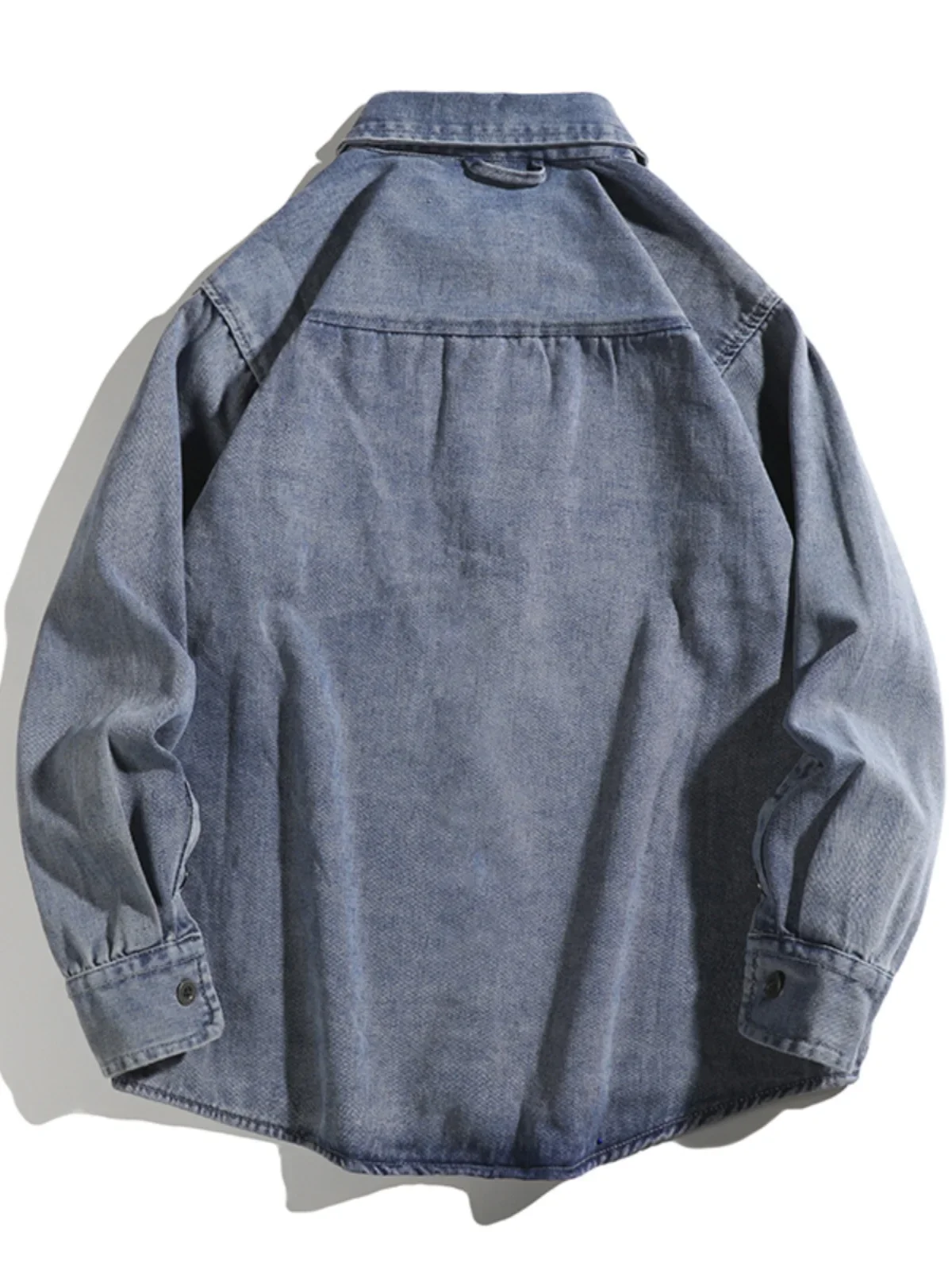 قميص دينم ثقيل مغسول للرجال، قميص أمريكي عتيق بأكمام طويلة، سترة عصرية فضفاضة للربيع والخريف