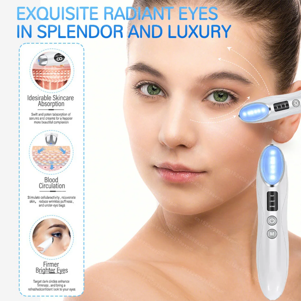 Elektrische Auge Massage Stift Led Photon Therapie Vibration Erhitzt Anti-Aging Falten Entfernung Gerät Dunkle Kreis Schwellungen Hautpflege