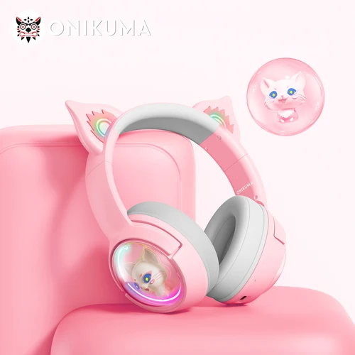 ONIKUMA-auriculares inalámbricos B5 Gaimng, cascos con orejas de gato, sonido envolvente, sobre la oreja, para PC, portátil, juegos y música, Gamer