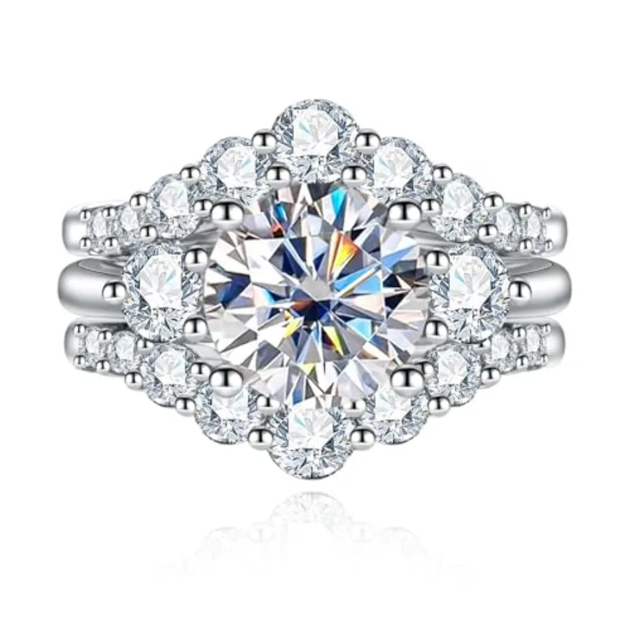 

Moissanite Wedding Ring Set 4.92cttw 3CT Center Stone D Color 925 Sterling Silver Moissanite Engagement Rings Bridal Set for Wo