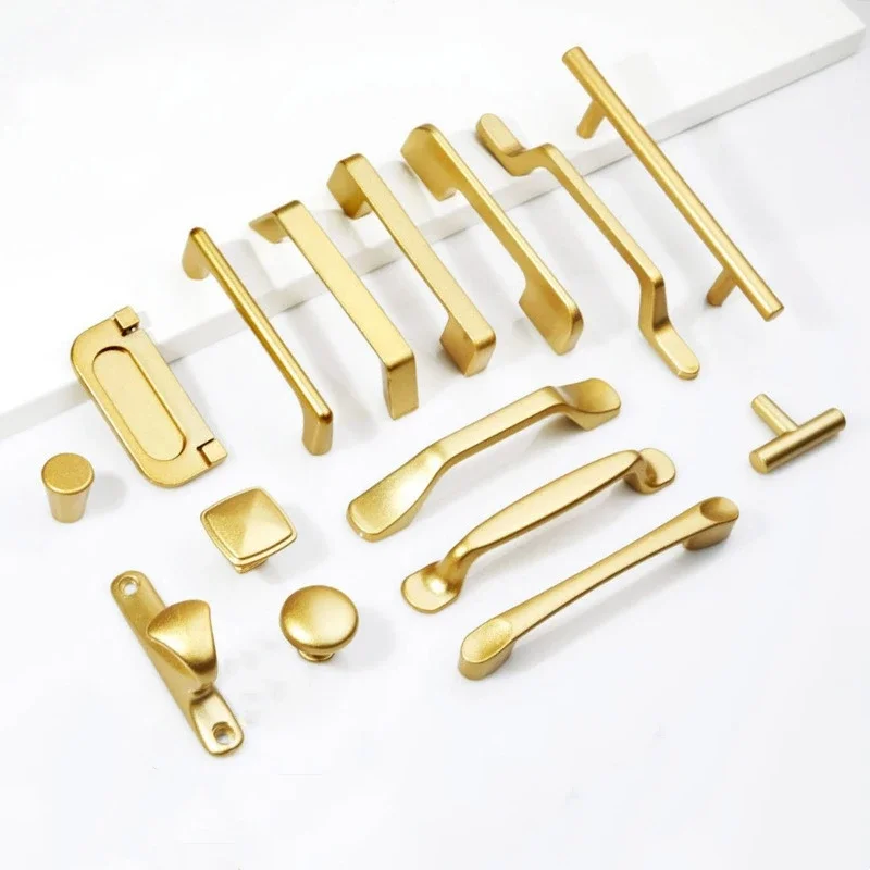 European Style Matte Gold Cabinet Handles Solid Aluminum Alloy Kitchen Cupboard Pulls Drawer Knobs Furniture Handle Hardware