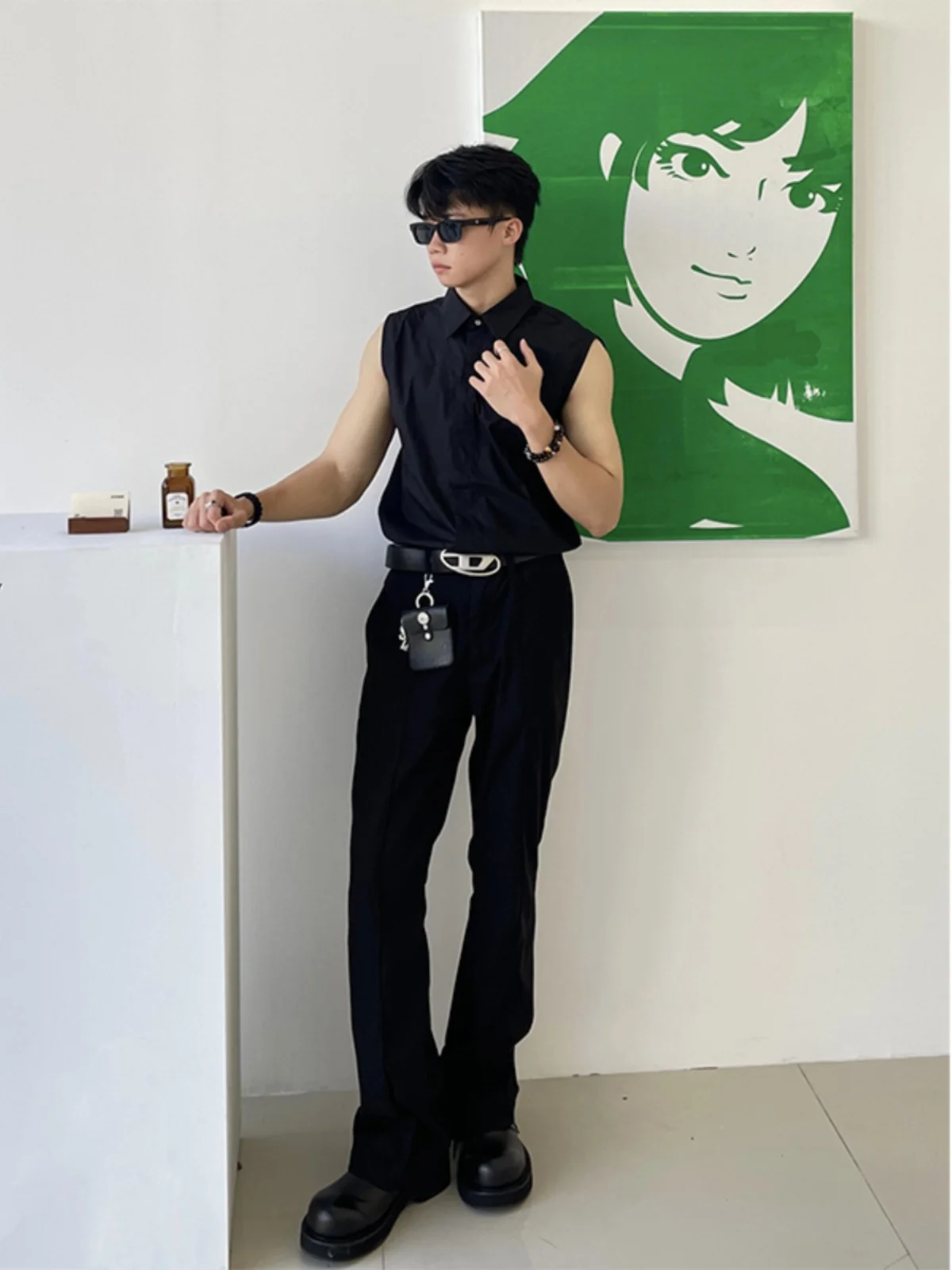 

Casual Sle Bla Men's West Pants Summer Cleanfit Ice Silk Drapey Straight Leg Cool Sle Long Pants Polyester Fiber