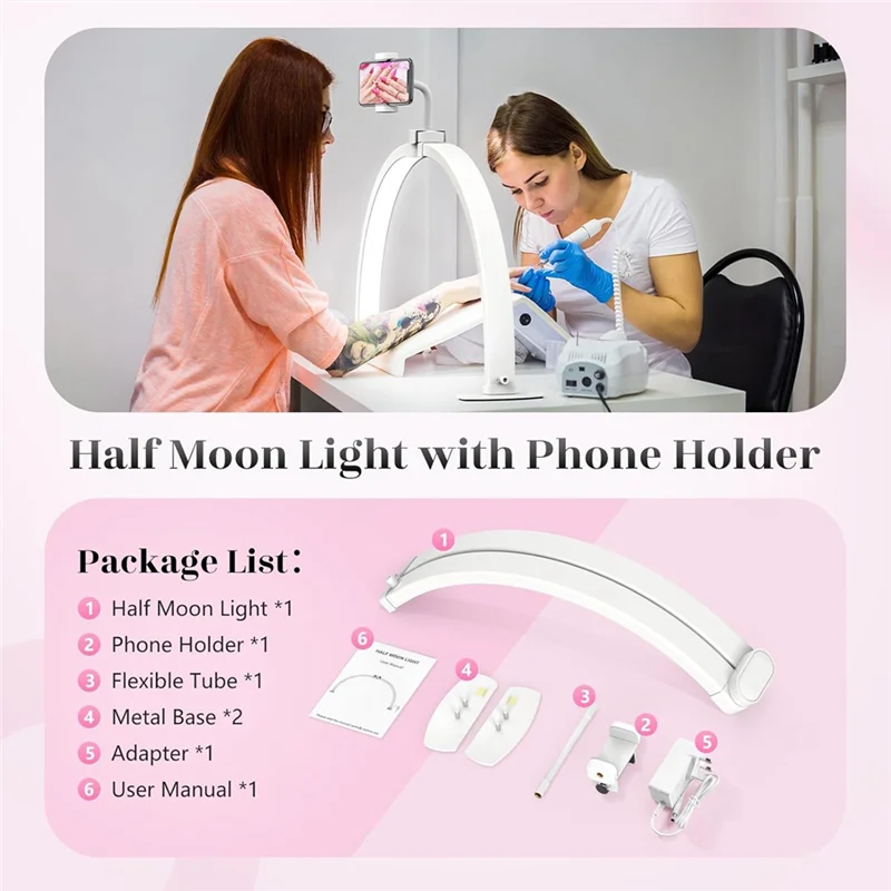 

M11K-Arched Art Lamp-Настольная лампа в форме полумесяца с держателем для телефона, идеально подходит для маникюра, регулируемый источник света, вилка стандарта США