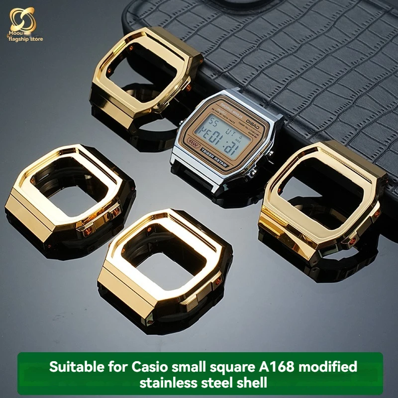 

For Casio Small Square A168 Series Modified Plastic Case Upgraded Hard Rubber Case Watch Special Gold Accessories
