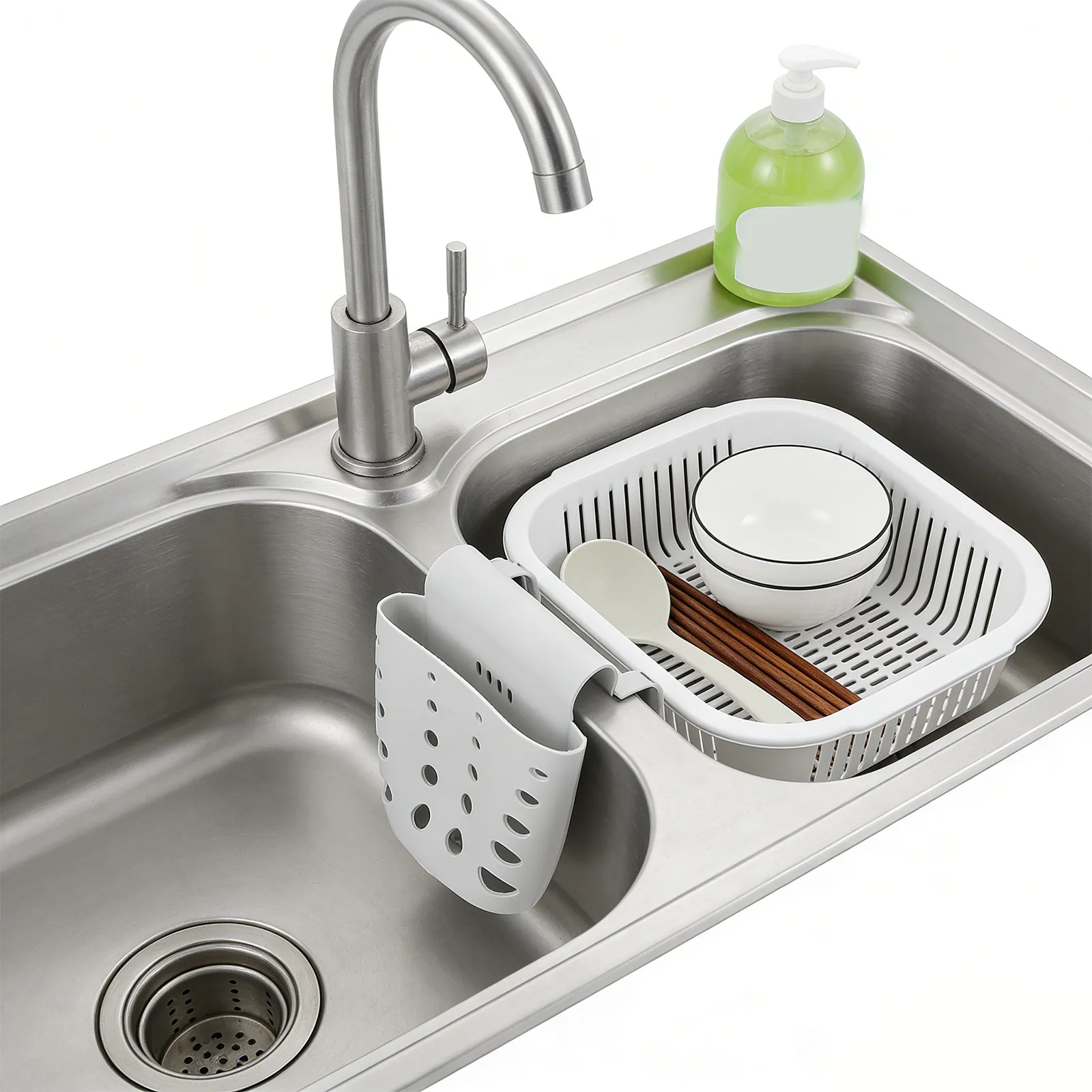

Kitchen Sink Hanging Drain Basket Saddle Design Stable Over Sink Rack Kitchen Dish Drainer Basket for Space Saving Drying