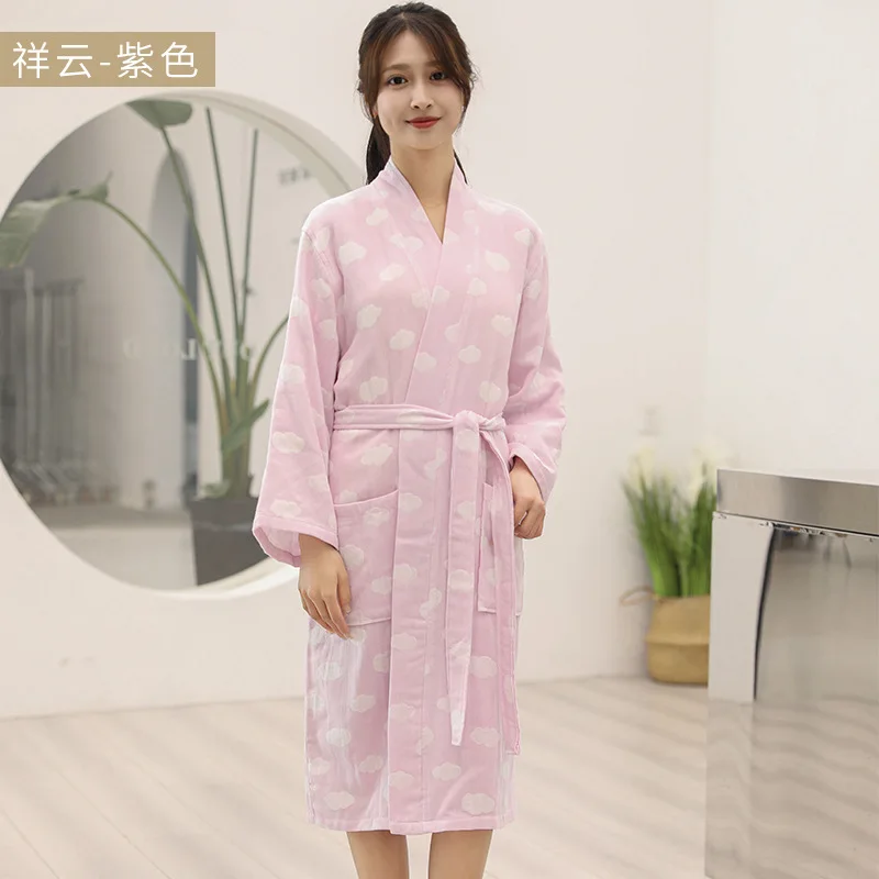 أردية قطنية للنساء بأكمام طويلة للربيع والصيف رداء حمام نسائي مطبوع صباحي ملابس منزلية فضفاضة فساتين نوم