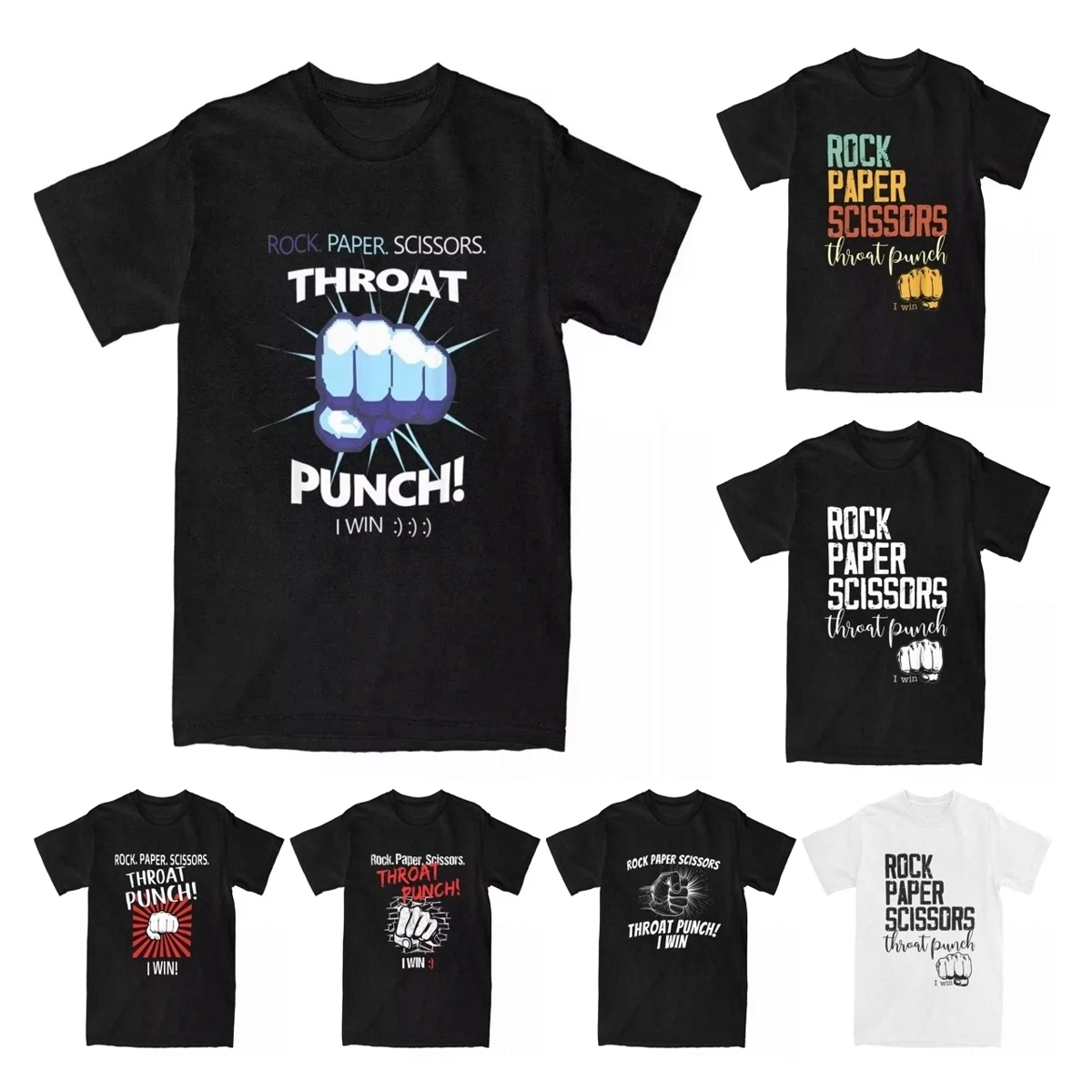 Leisure Rock Paper Scissors Throat Punch I Win Cool Funny T-Shirts Men Cotton T Shirts Sarcastic Tee Shirt Gift Idea Clothing