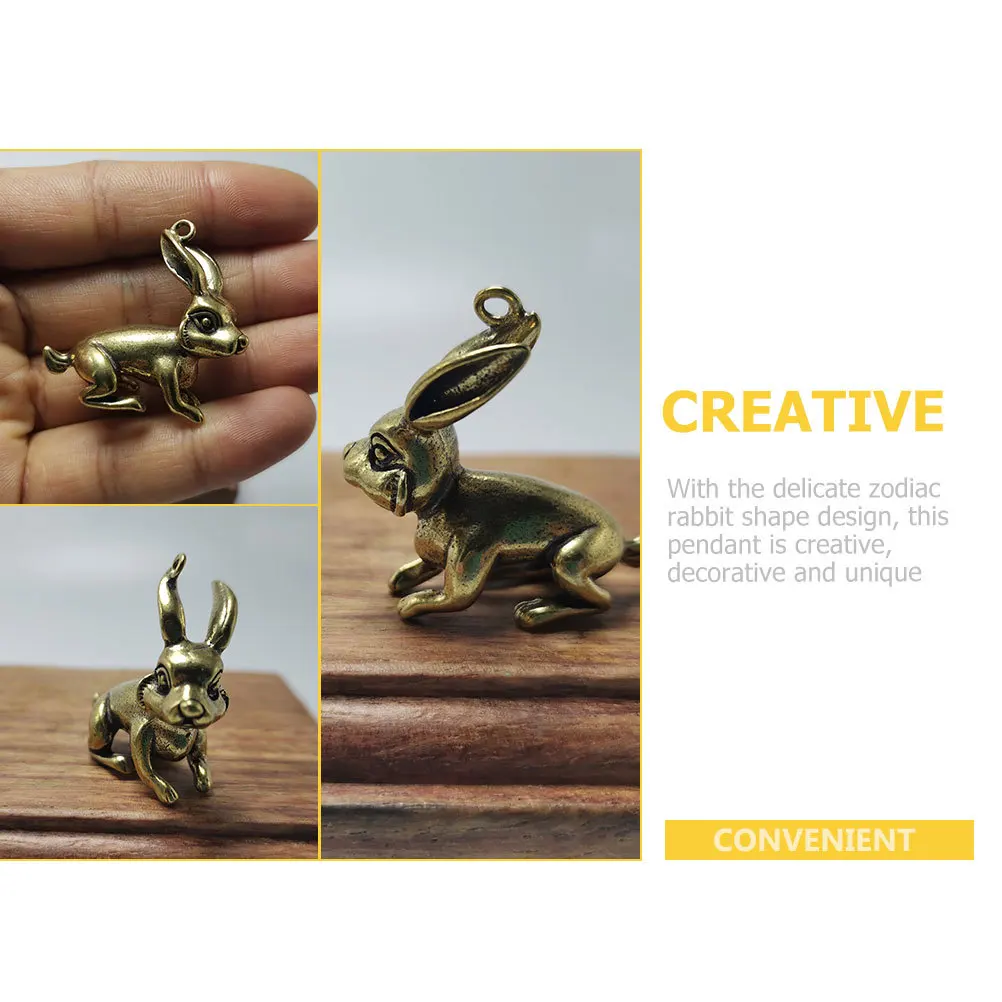 

4Pcs Brass Rabbit Keychain Pendants Vintage Zodiac Bunny Charms DIY Key Ring Decoration Brass Rabbit Charms Key Ring Pendant