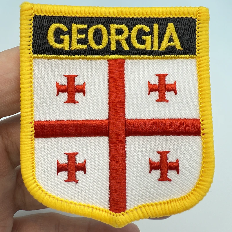 7*6CM Georgia Shield Shape Iron-on Flag Patch Embroidered Saw on Badges Patches for Clothing