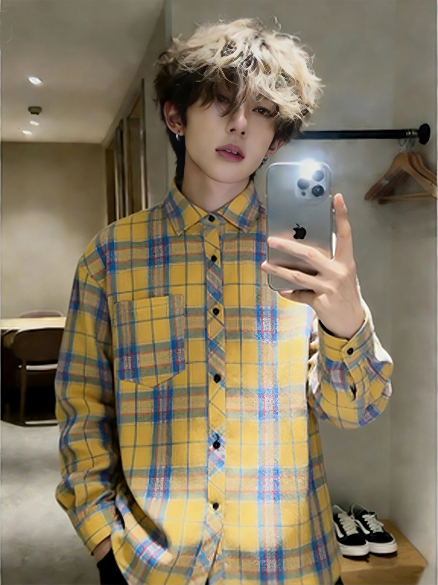 Men's Vintage Plaid Long Sleeve Shirt Fleece Lined Thickened Youth Style Layering Outerwear Winter Casual American Style
