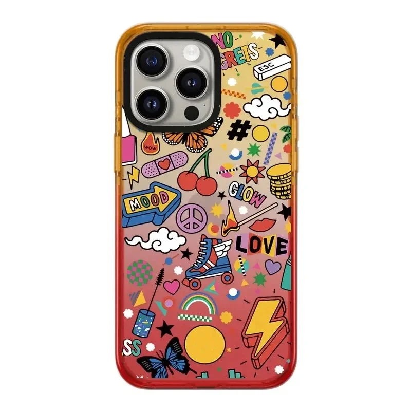 

Cartoon Graffiti Peach Gradient Border 2.0 Acrylic Phone Case Cover for IPhone 11 12 13 14 15 Pro Max Case