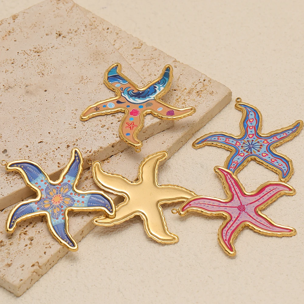 3 Stück Edelstahl-Emaille-Seestern-Anhänger für DIY-Kinder-Schmuck, Ohrringe, Halsketten-Charms, Armband-Bastelzubehör, Ozean-Serie – Detail 2
