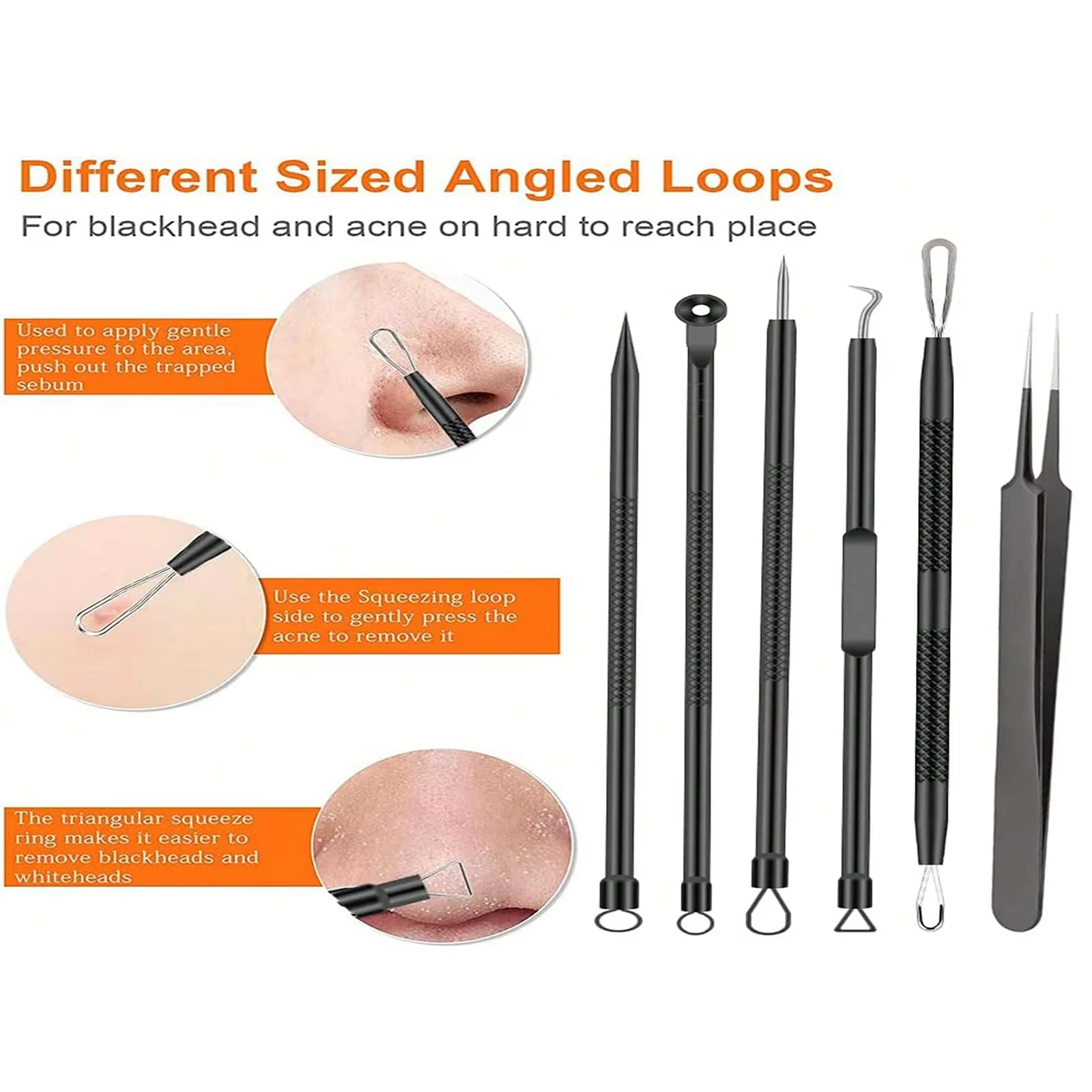 6 unids/set aguja y Clip para eliminación de acné herramienta de acero inoxidable eliminación de espinillas imperfecciones cuidado de la piel Facial belleza limpieza de poros faciales