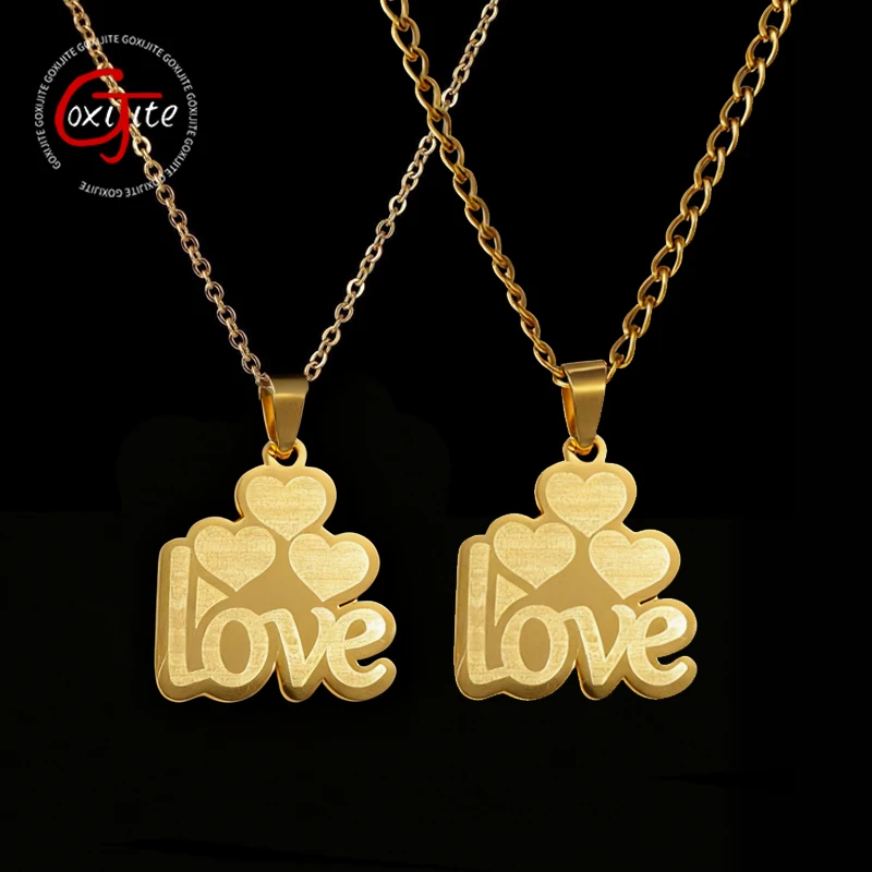 Goxijite Customized Name Laser-Marked Heart Pattern Pendant Stainless Steel Personalized Name Necklace Couple Jewelry Gift