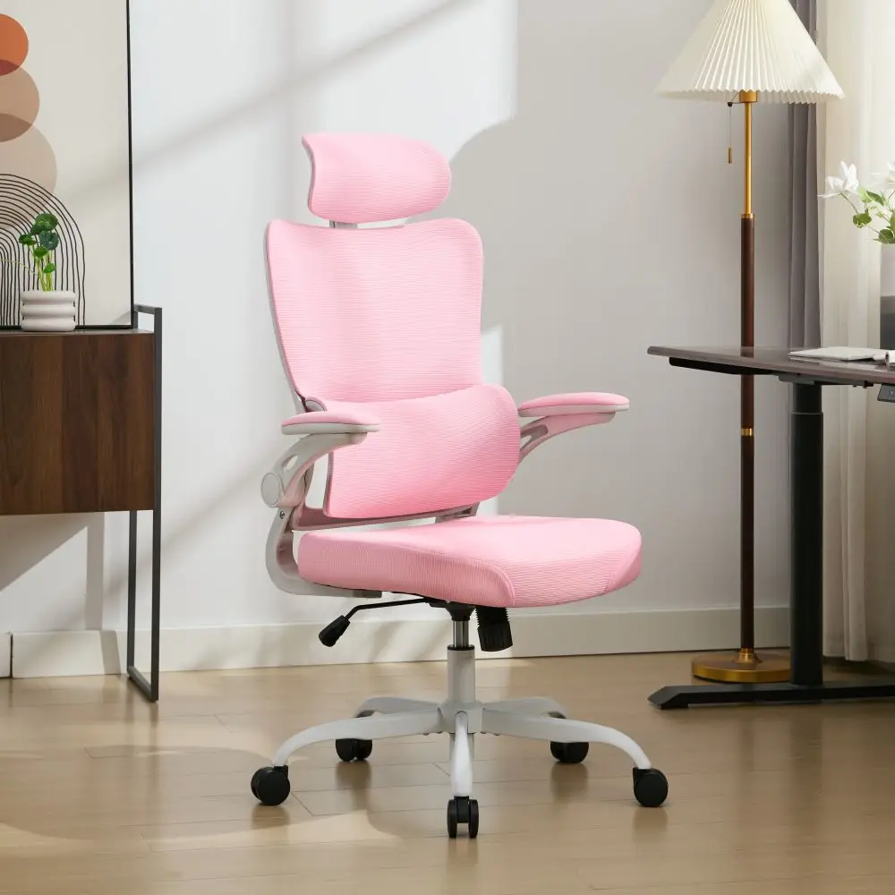 

Modern Pink Executive Swivel Chair for Home Office Ergonomic Gaming Computer Office Chair with Flip-Up Armrests Made of Plasticp