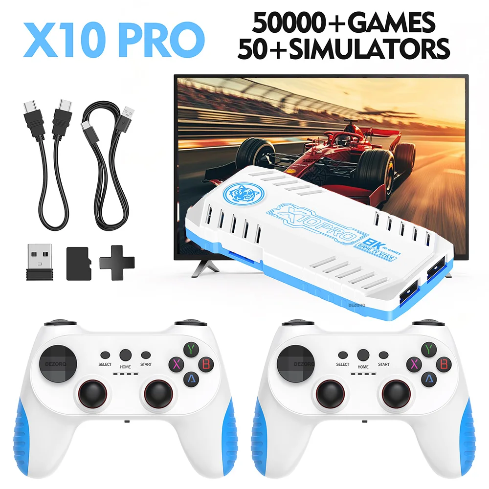 새로운 TV 게임 콘솔 128G 내장 50000개 레트로 50개 에뮬레이터 비디오 듀얼 무선 게임패드 X10 Pro 스틱 4K