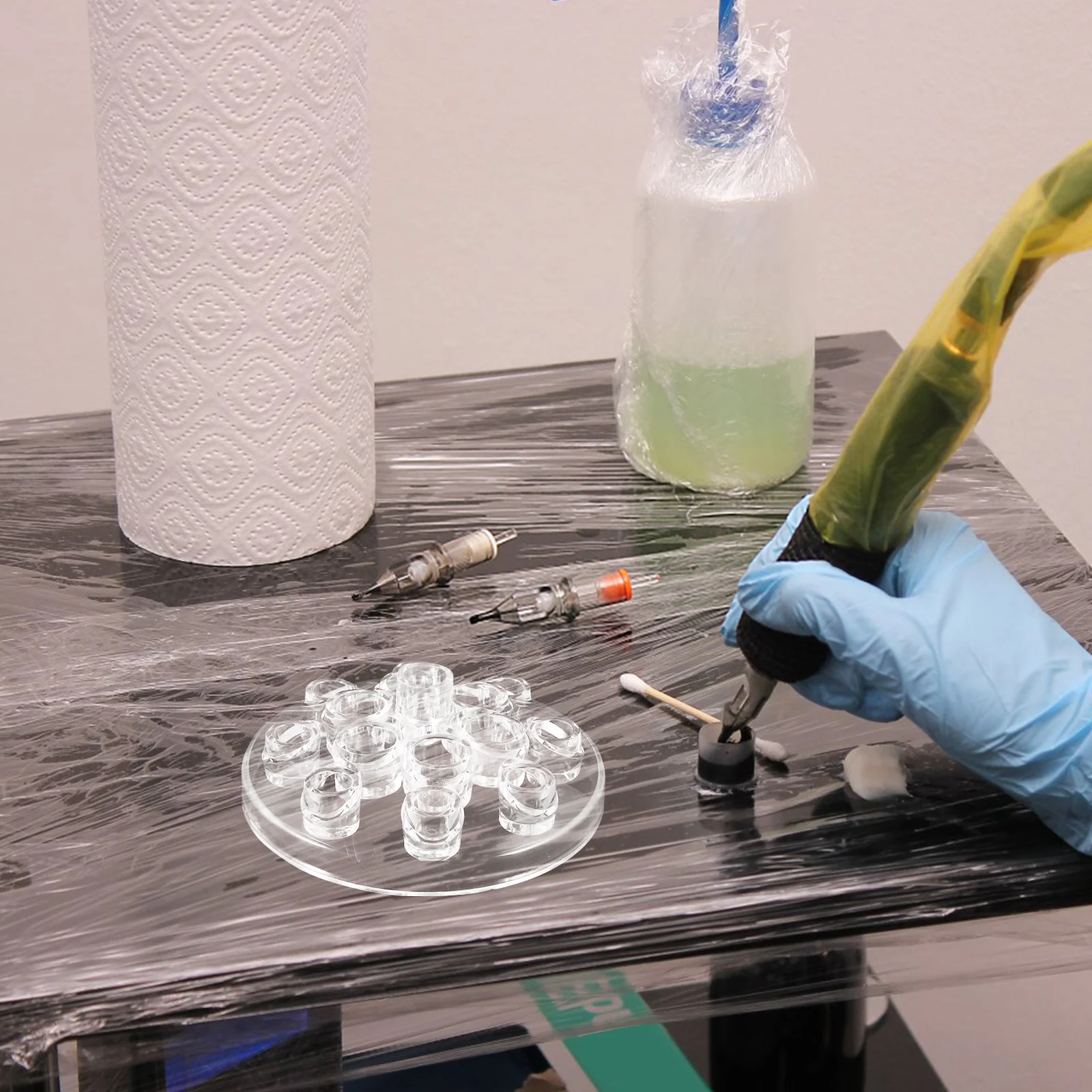 1 مجموعة سيليكون الصباغ حامل الكأس واضح جولة عدم الانزلاق قاعدة متعددة ثقوب الوشم الحبر كأس حامل للفنانين وعشاق ماكياج