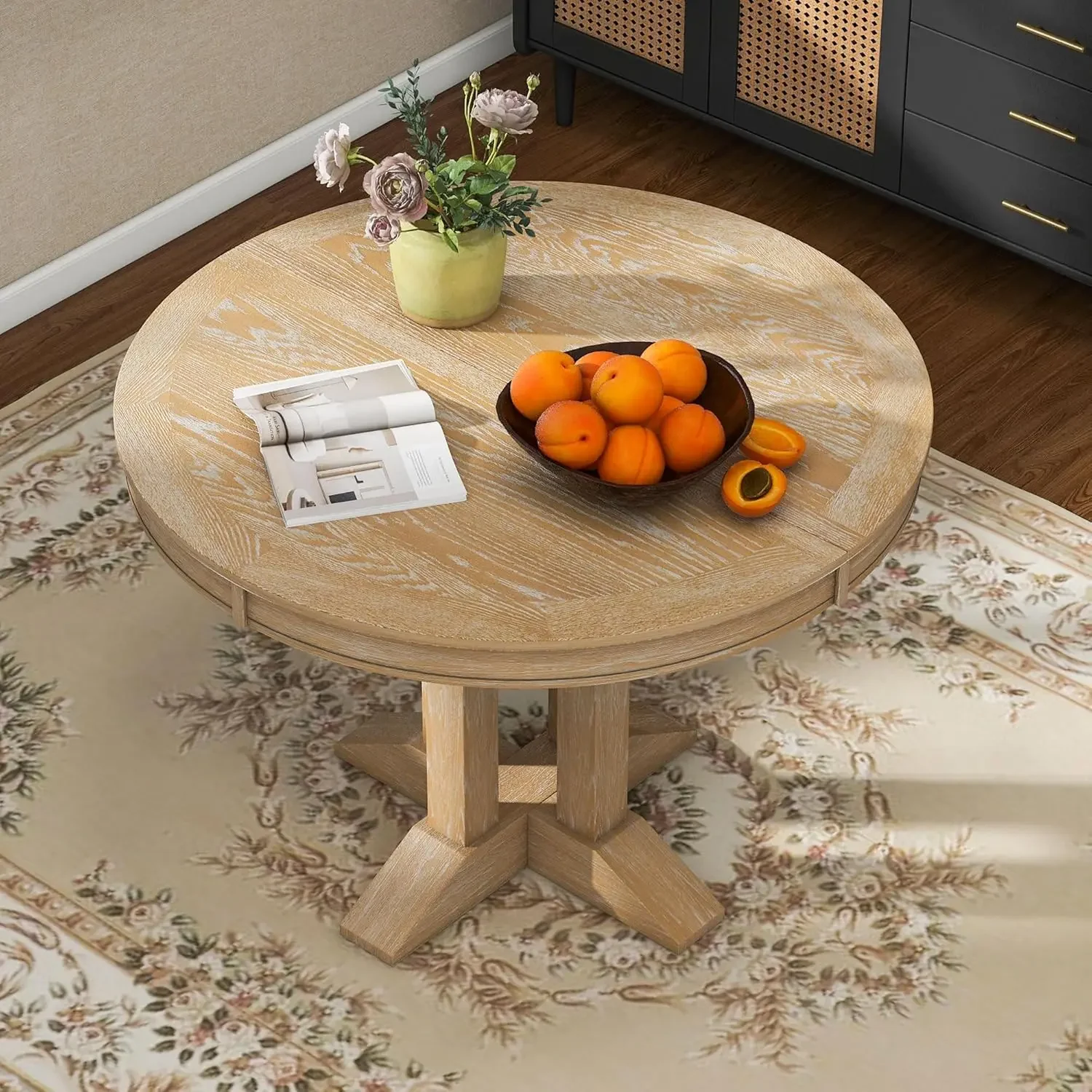 Table à manger extensible ronde en bois de ferme, 42 en effet, 56 pour 4-6 personnes, cuir chevelu de 14 pouces, meubles de cuisine fonctionnels