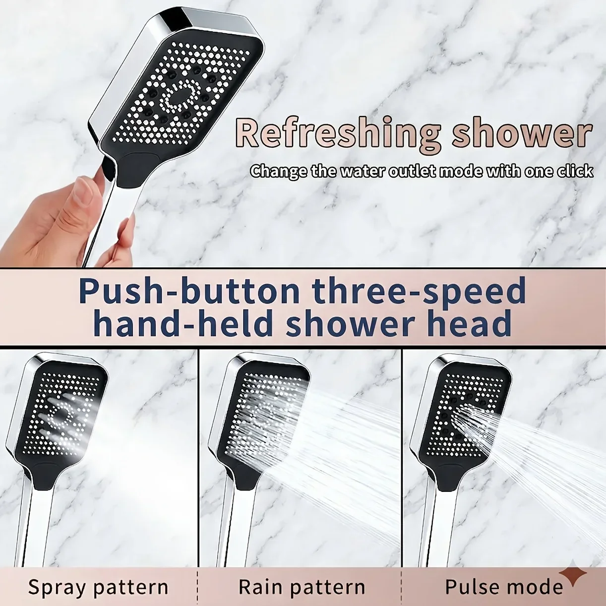 YALANDENG, Three Types of Square Shower Heads with Adjustable Water Output, Large Water Flow, Pressure-Enhanced Shower Heads