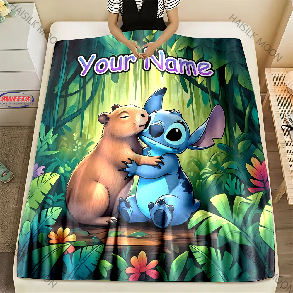

New Arrive! Stitch＆ Capibara Blanket with Name Greats Gift for Boys and Girls and Friends Birthday Holiday Anniversary Christmas