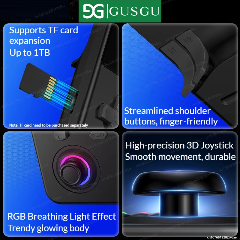 GUSGU H7 휴대용 게임 콘솔 4.5인치 IPS 64비트 리눅스 시스템 내장 레트로 에뮬레이터 플레이어 4000mAh 장시간 대기 64G/128G 옵션