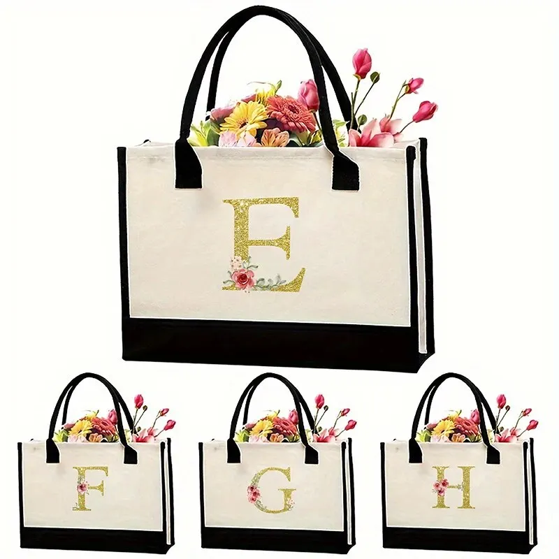 Canvas Gold Letter Tote Bag Fashion Trend Handbag Canvas Shopping Bag