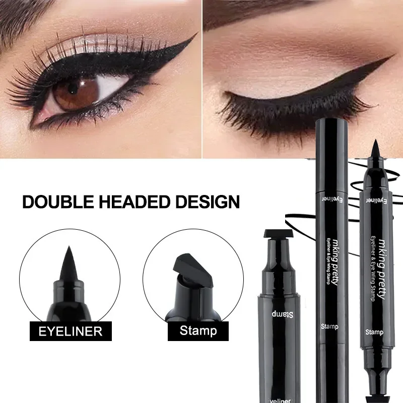 ZY 2 In1 Stamp Liquid Eyeliner Pencil Big-eyed WaterProof Fast Dry Double-ended Black Eye Liner Pen Make Up for Women Cosmetics