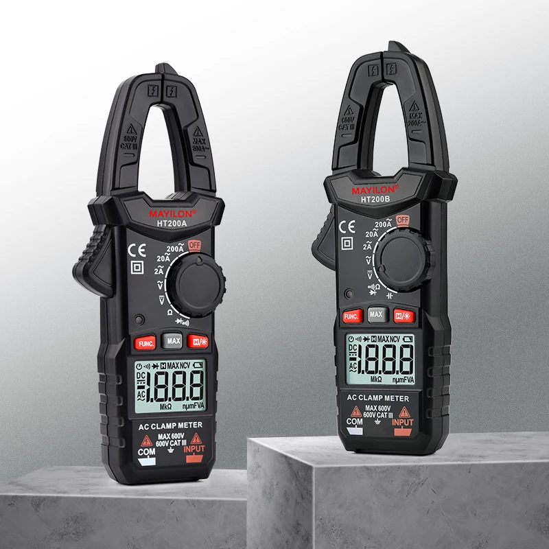 

HT200A HT200B Mini Digital Clamp Meter AC DC 600V Voltmeter Ammeter Data Hold MAX Continuity Diode Test Ohmmeter 2000 Counts