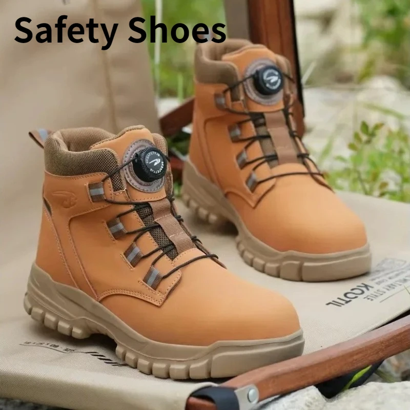 Rotating Button Work Shoes for Men Anti Puncture Work Sneakers Waterproof Black Work Safety Shoes Non Slip Steel Toe Boots