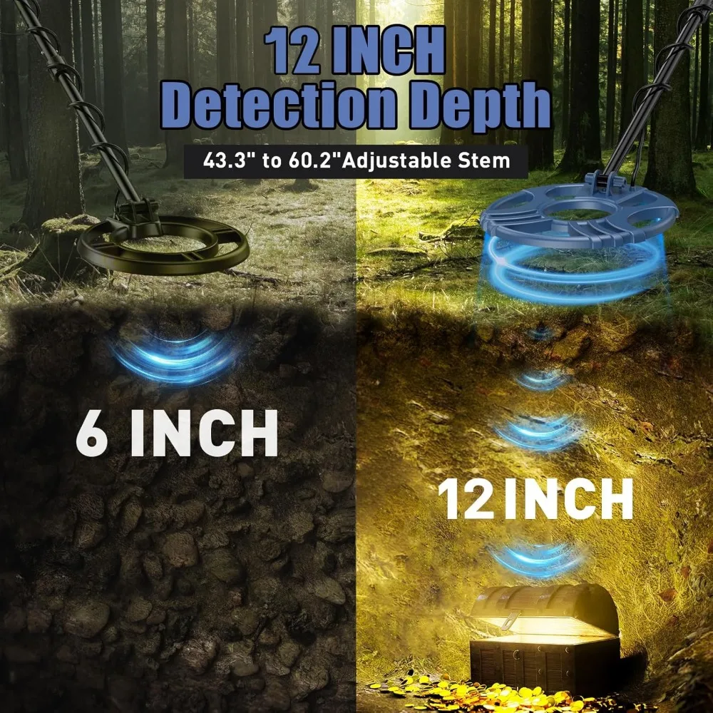 Metal Detector for Adults Waterproof-Professional Higher Accuracy with LCD Display,5 Mode,12