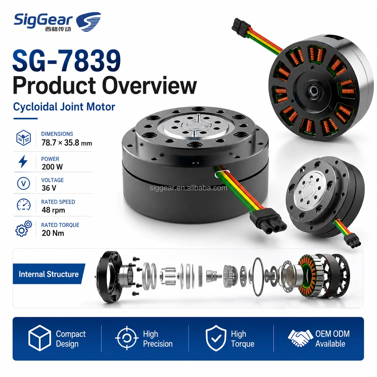 Cycloidal Reducer Bldc Motor - SigGear 20Нм 48 об/мин 36В циклоидный