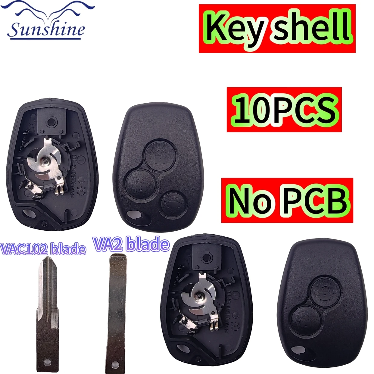 

10PCS/lot Without Blade 2/3 Buttons Remote Car Key Shell Fob Cover Case For Renault Dacia Modus Clio 3 Twingo Kangoo 2