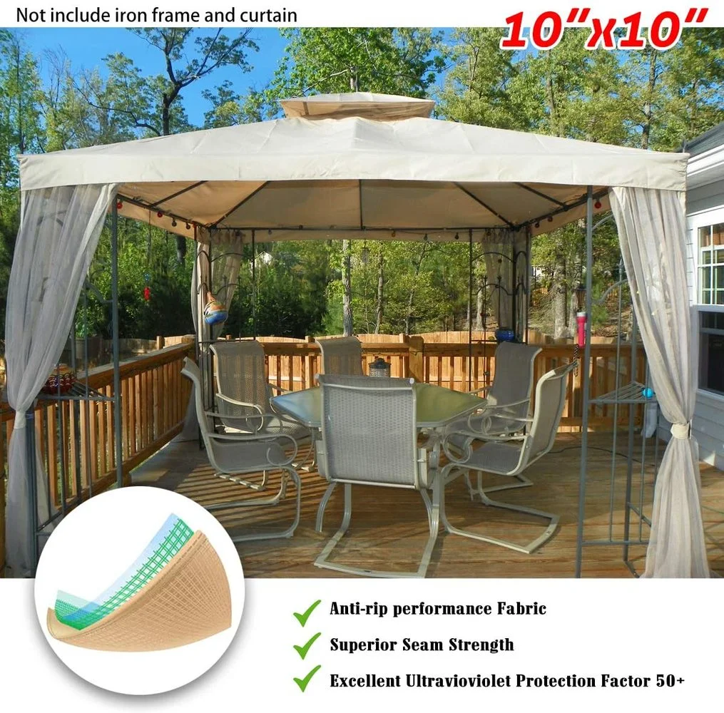 Thickened 3x3M Gazebo Top Replacement Outdoor 2 Ply Frameless Canopy Cover UV Protection Home Garden Patio Awning Tarpaulin