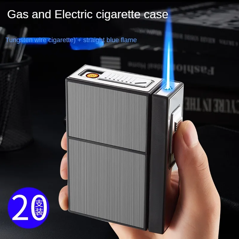 USB+butane Gas Cigarette Case Lighter, Creative Portable Lighter Cigarette Case, Moisture-proof, Can Hold 20 Cigarettes