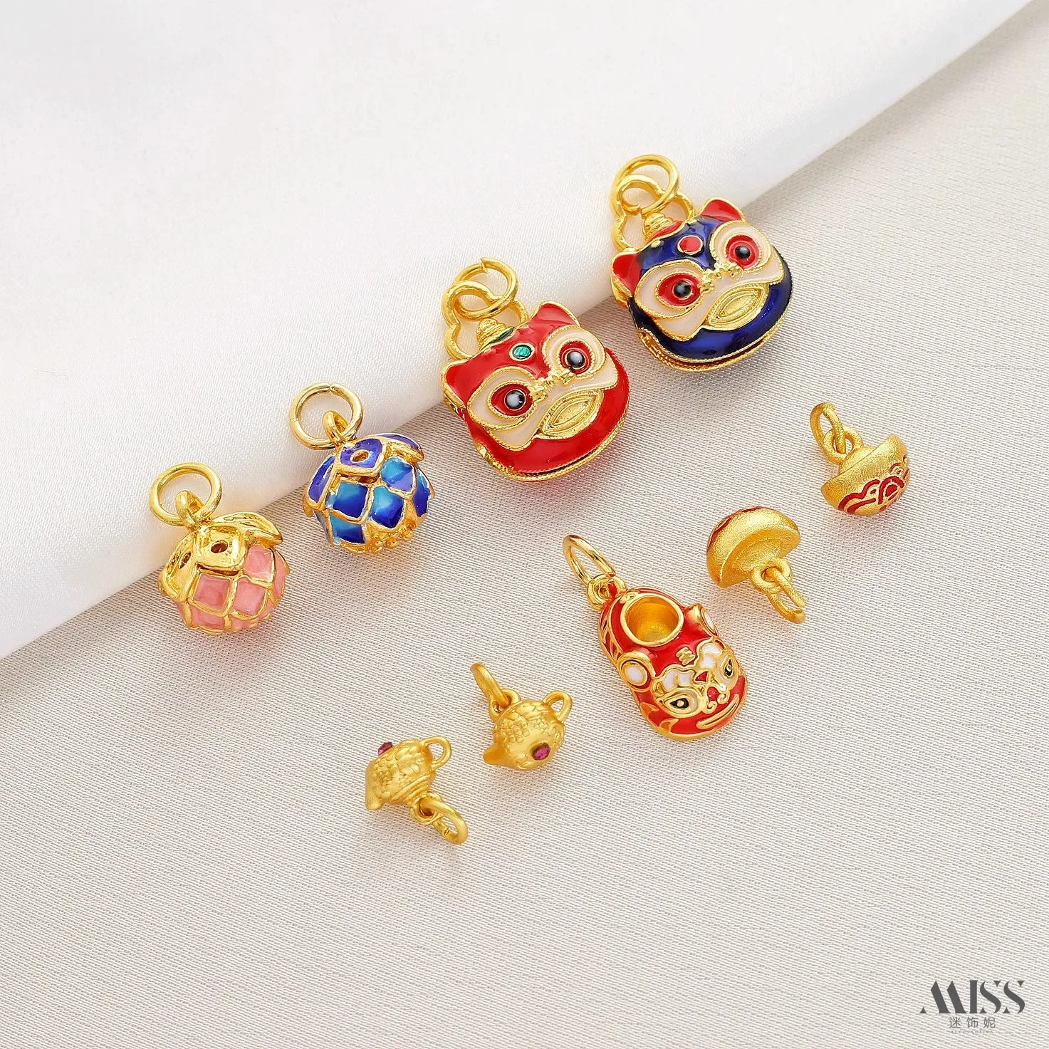 

18K Matte Gold Enamel Lion Bell, Mini Shoe, Lotus, Yuanbao & Kettle Pendant Charms for DIY Jewelry Findings