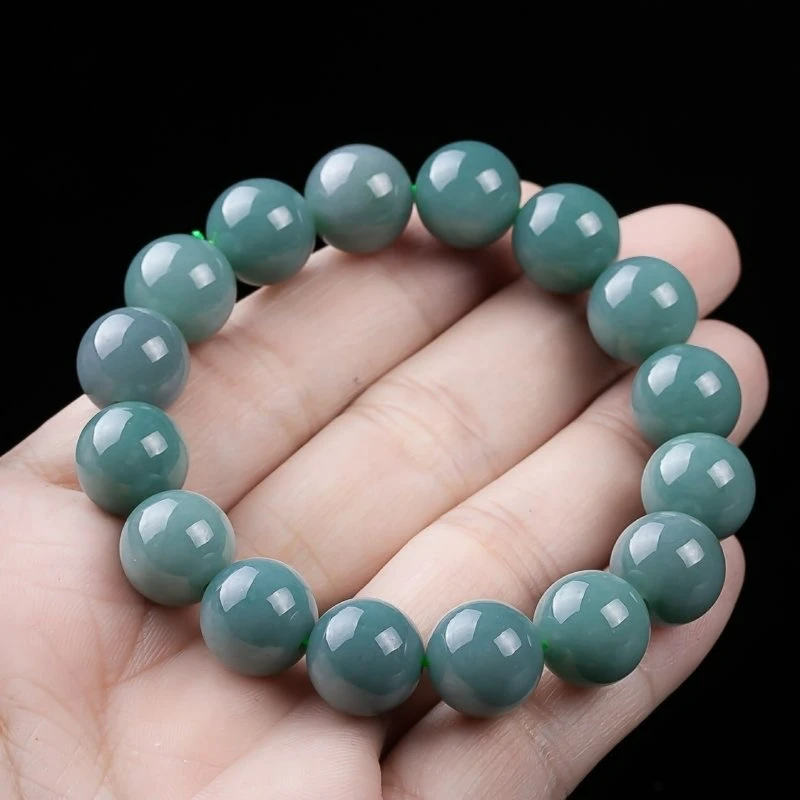 Natural A Emerald Blue Water Elastic Thread Woven Bracelet Jade Bangle Fashionable Men and Women Fine Accessories Holiday Gift