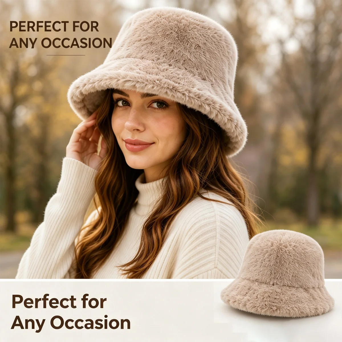 Neutral plush bucket hat, soft fuzzy wide brimmed fisherman hat, warm and comfortable solid color winter accessories