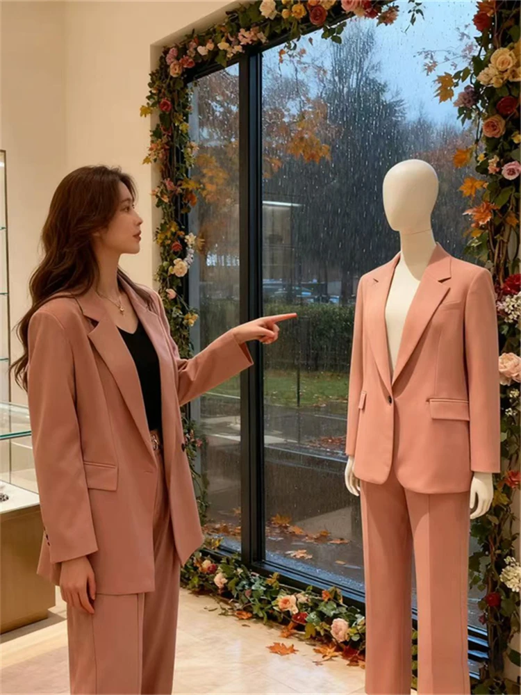 

Широкие брюки и комплект с высокой талией, женская осенняя коллекция Faion, корейский костюм из двух предметов для взрослых