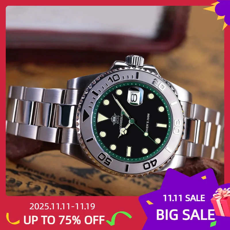ADDIESDIVE 200m Diver relojes de acero inoxidable para hombres de negocios impermeable luminoso 41mm reloj de cuarzo bisel giratorio reloj deportivo