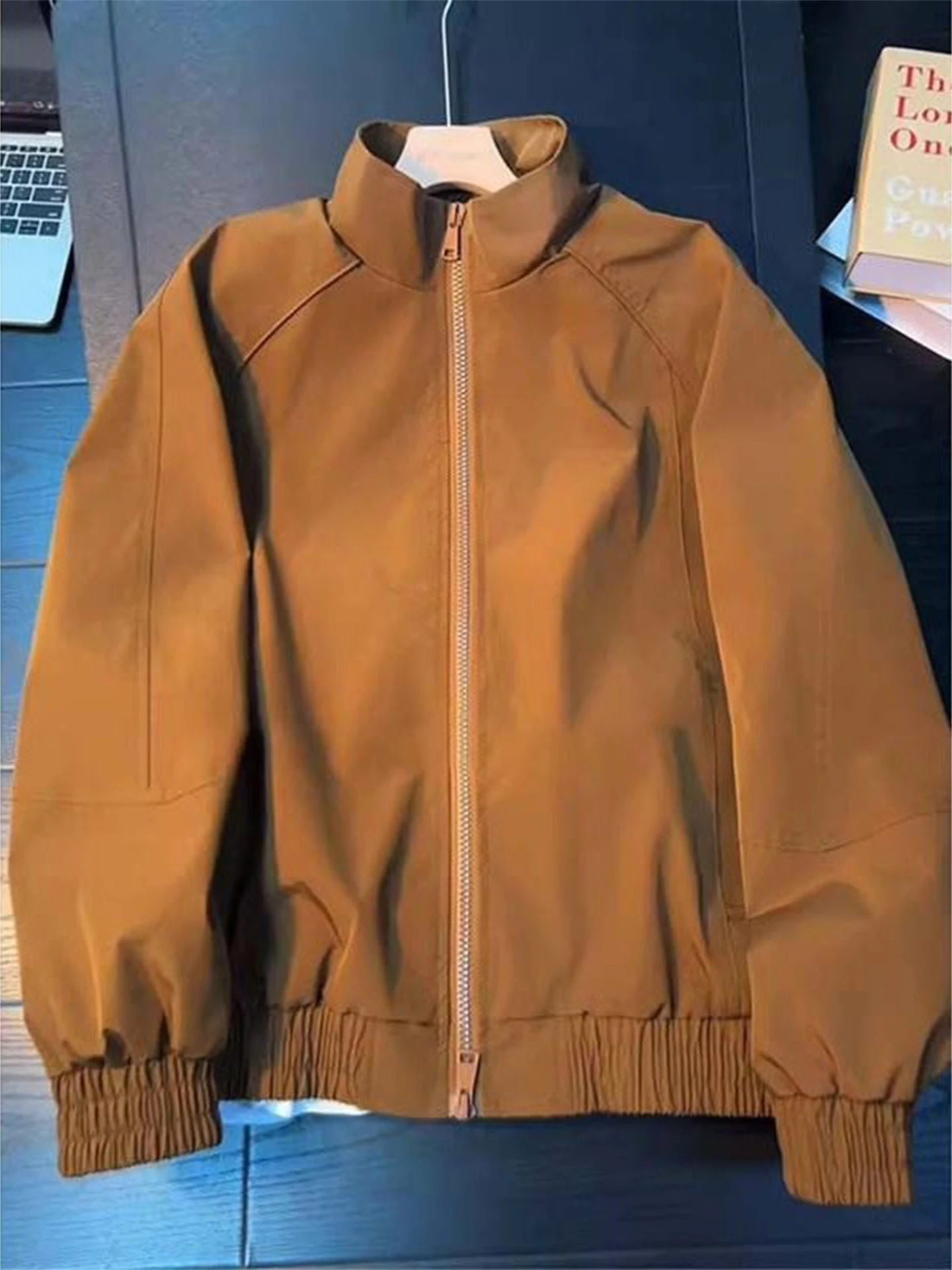 

American Retro Brown Flight Jaet Men Spring Autumn Tee Anti-ort Workwear Outerwear Splicing Structure Windproof ell