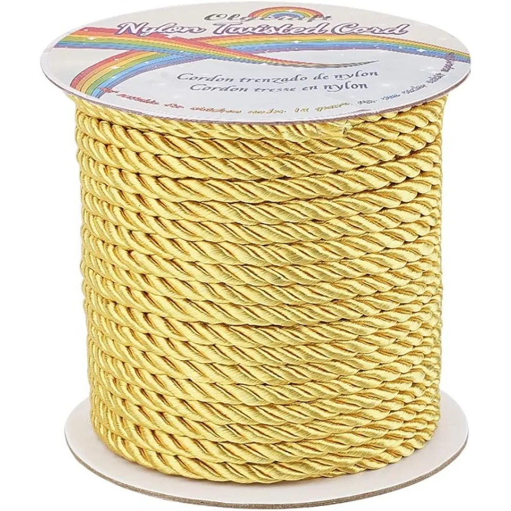 

30 Yards 5mm Twisted Nylon Cord Rope 3-Ply Gold Twisted Cord Trim for Home Decor Crafts Making and Costume Crafting