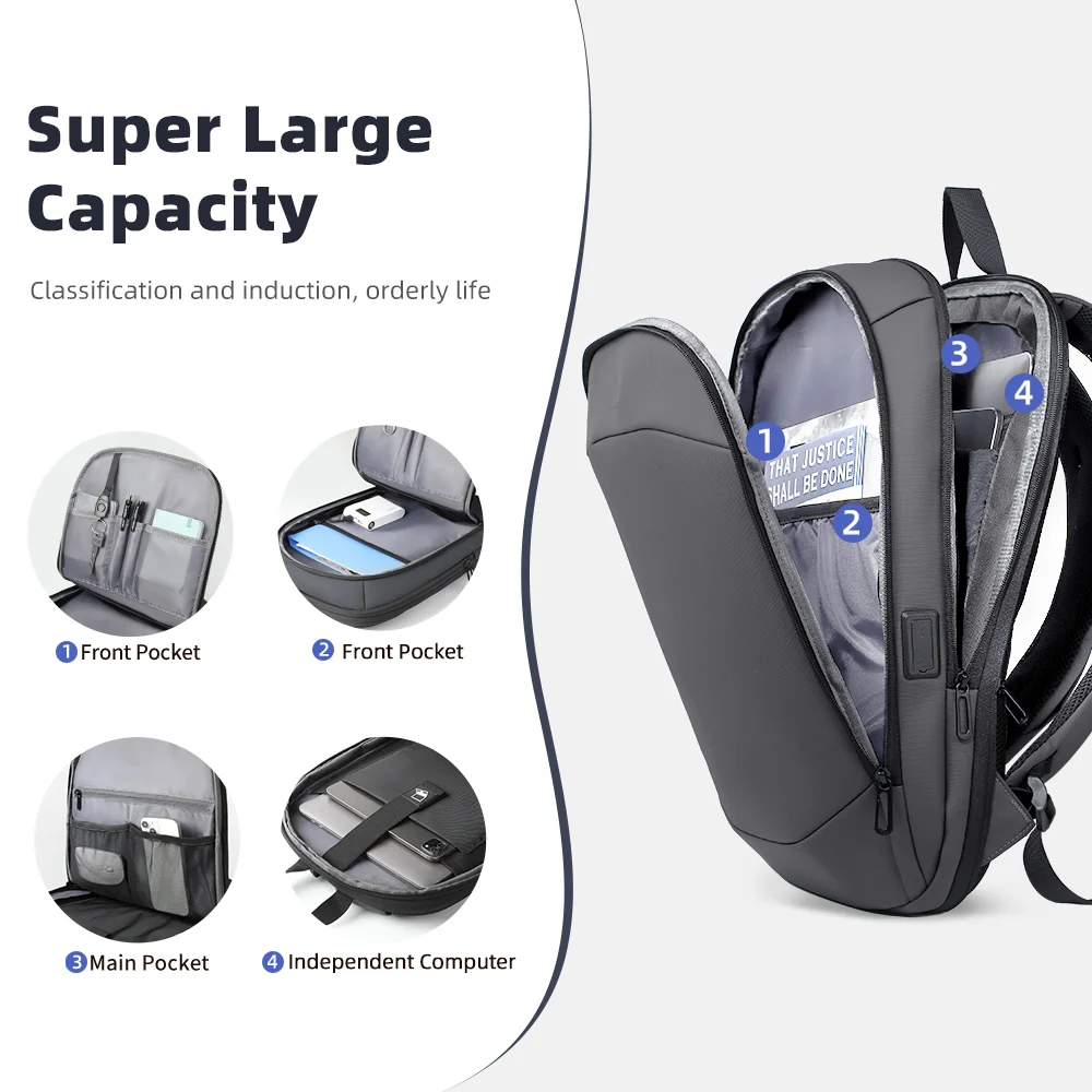 HK Fashion Slim Laptop Backpack for Men Waterproof Expandable Business Work Backpack 17\