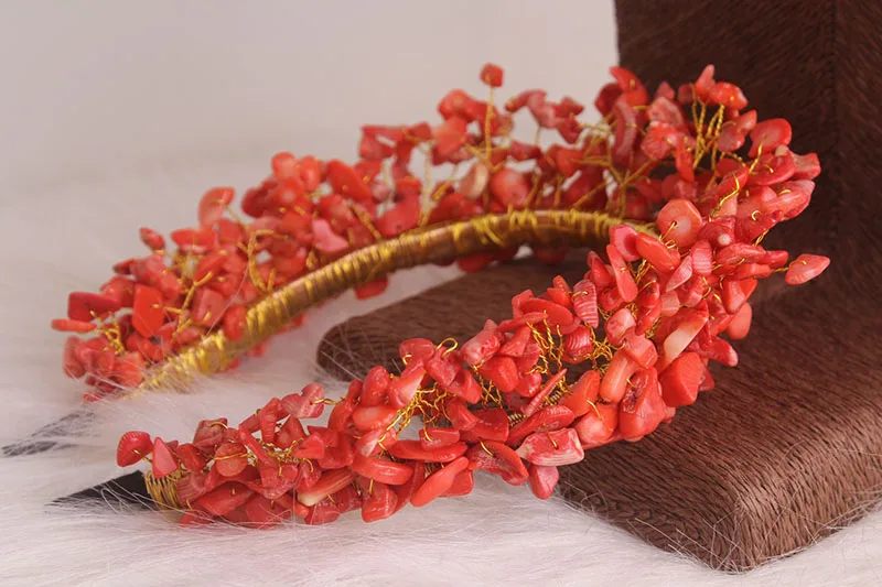 4ujewelry-Diadema Africana hecha a mano con cuentas de Coral natural para mujer, 100%