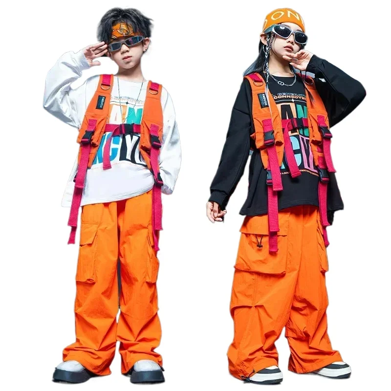 

Children Boys Girls Streetwear Hip Hop Vest Tshirt Pant Sets Fashion Waistcoat Trousers Tracksuits Kids Dance Clothes Costume