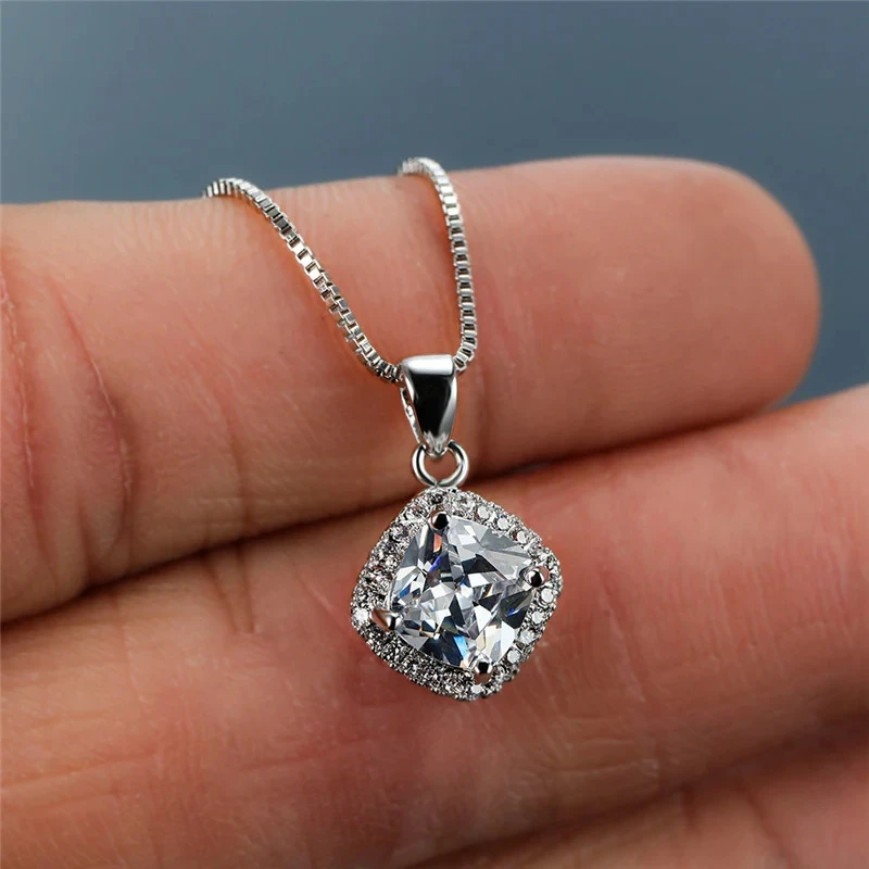 Huitan einfache und elegante Kissen Zirkonia Anhänger Halskette für Frauen Temperament Dame Verlobung Hochzeit trend igen Schmuck