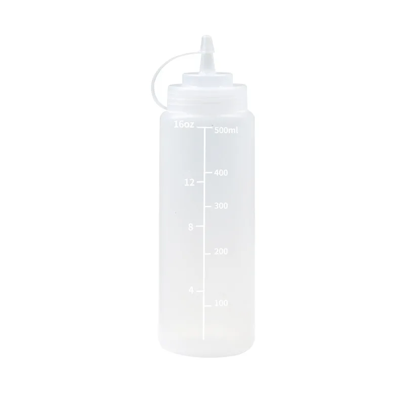 240/360/500ml Plastic Needle-nosed Scale Squeeze Bottle Squeezable Bottle with Leak-proof for Kitchen Salad Sauce Squeeze Bottle